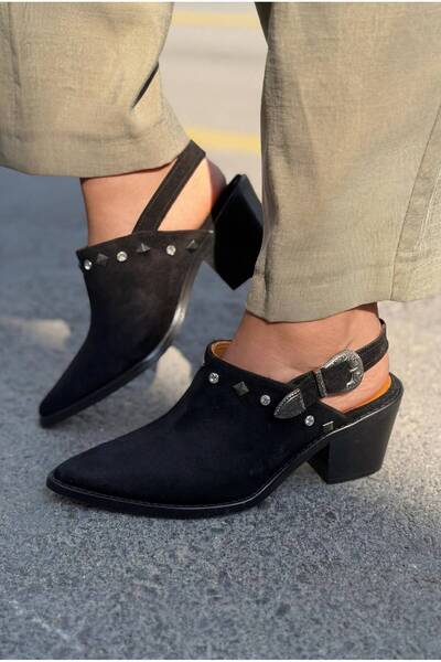 I Love Shoes Pantofi cu toc de cowboy pentru femei, din piele intoarsa autent...