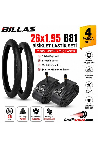 Billas 26x1.95 B81 Bisiklet Lastik Seti 2 Adet Dış Lastik + 2 Adet İç Servis ...