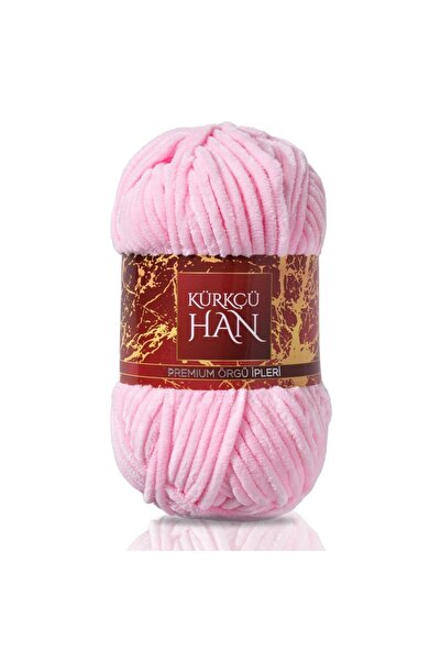 Kürkçü Han Kadife Örgü İpi 50gr %100 Polyester Yumuşak Pofuduk Toz Pembe