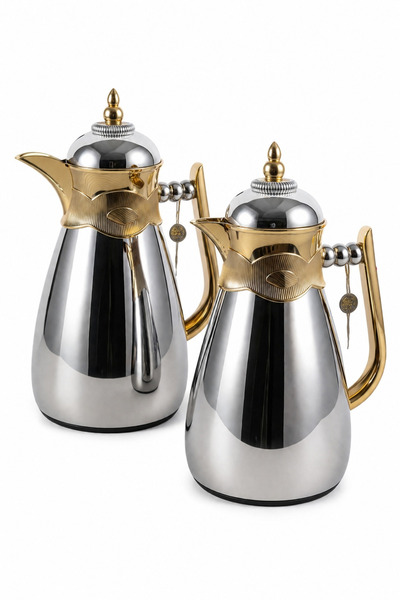 Urbanza Luxury 2 Piece Gold & Silver Vacuum Insulated Coffee Pot Thermos Flas...
