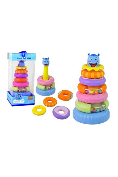 OEM Leantoys Piramidă educativă cu inele colorate și hipopotam 18 luni+