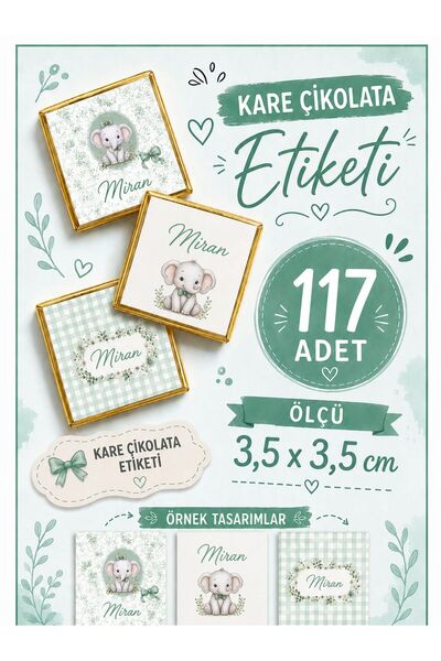 YEAP OFFICE Kişiye Özel İsimli Kare Çikolata Etiketi Yapışkanlı 117 Adet (3,5...