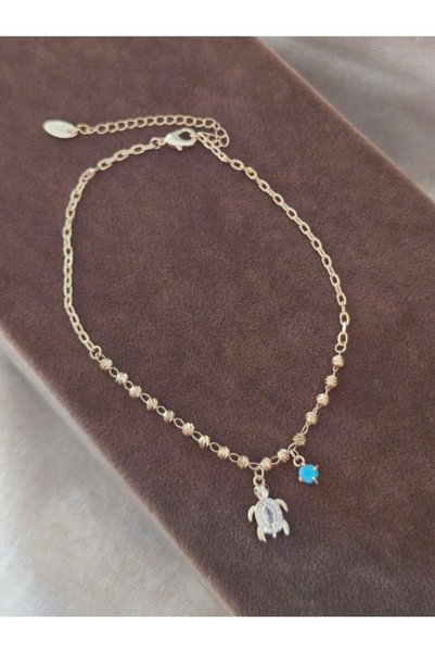 MuseumofYou Gold Color Chain Anklet with Turtle Figure - Stylish Design with Turquoise Stone Detail