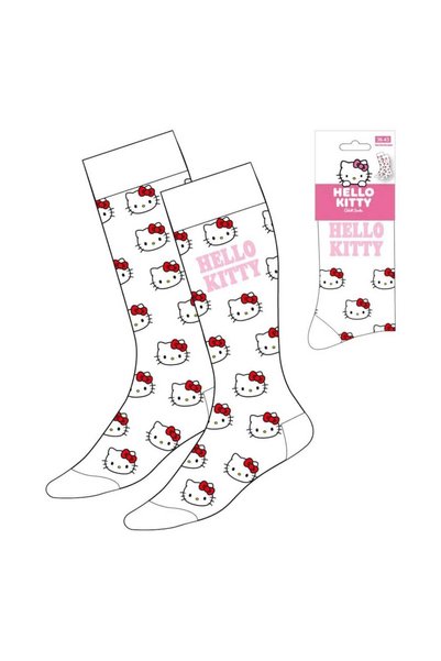 OEM Sosete Hello Kitty cu fata, albe, marimea 36-43, licenta oficiala