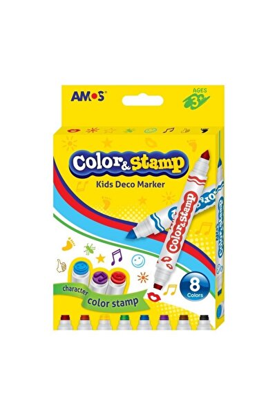 MC Micostore Carioci colorate Amos CS8P, 2 capete, 8 culori, cu stampile, bli...