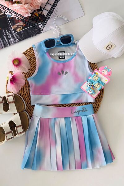 Minigimin Cicileri My Little Girl's Tie-Dye Patterned Swimsuit with Pleated S...