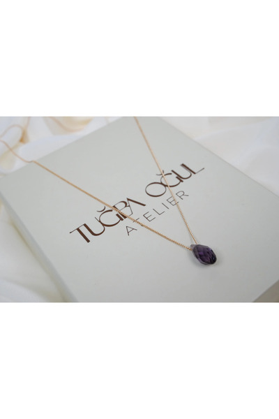 ATELİER TUĞBA Kol483 Minimalist Gold Chain Necklace with Drop Stone Detail
