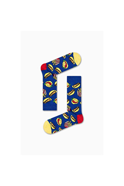 EKMEN Μακριές βαμβακερές κάλτσες με σχέδιο Fast Food Socks100 σε μπλε χρώμα