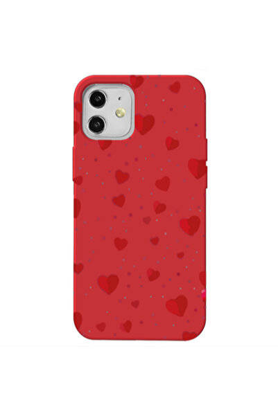 Other Apple iPhone 12 Dot hearts Red Colored Silicone TPU Θήκη