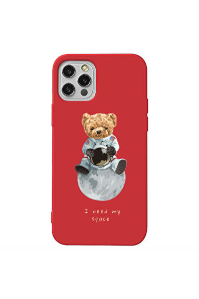 Other Apple iPhone 12 Pro Bear in space Red Colored Silicone TPU Θήκη