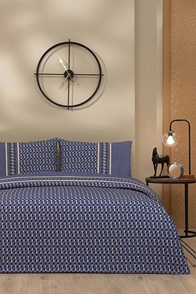 Özdilek Rf -Angles Navy Blue- Single Pique Set with Elastic Sheets