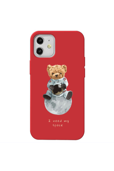 Other Apple iPhone 12 Bear in space Red Colored Silicone TPU Θήκη