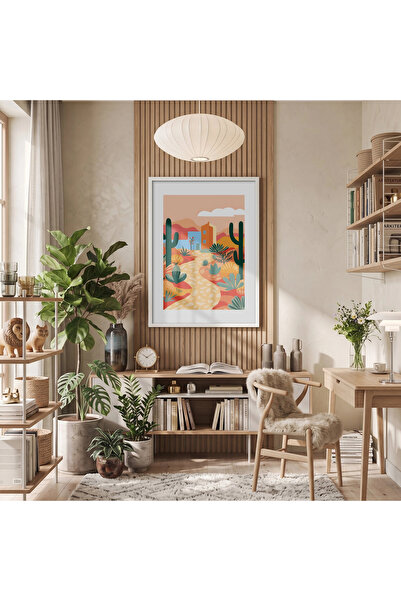 KOLAJTASARIM Cactus Desert House Obiect decorativ cu ramă din lemn alb Acceso...