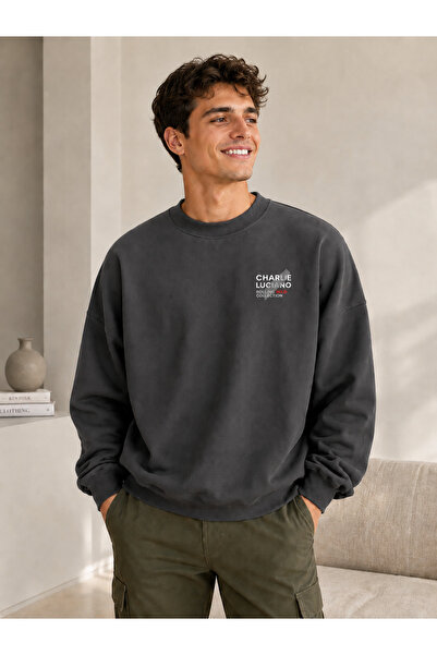 caddekombin Unisex Charlie Luciano Printed Crew Neck Sweatshirt