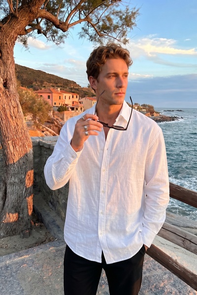 Livio Ferri Jora Premium %100 Pamuk Keten Regular Fit Erkek Gömlek