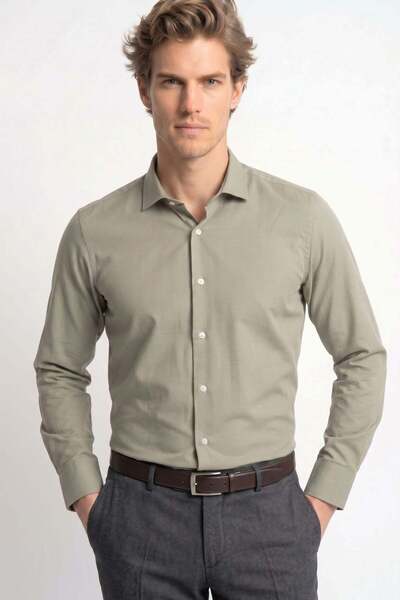 Tudors Men's Regular Fit Classic Cut Cotton Easy-Iron Dobby Green Shirt