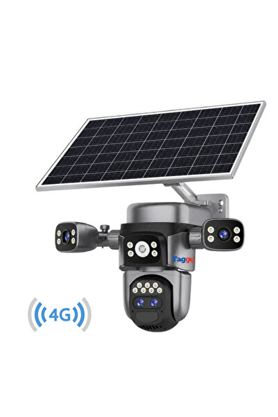 Taggo Cameră de supraveghere 4G 4K 12MP Crocodil AOV cu panou solar, 4 lentil...