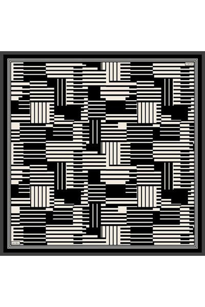 Levidor Black Three-Line Twill Silk Scarf