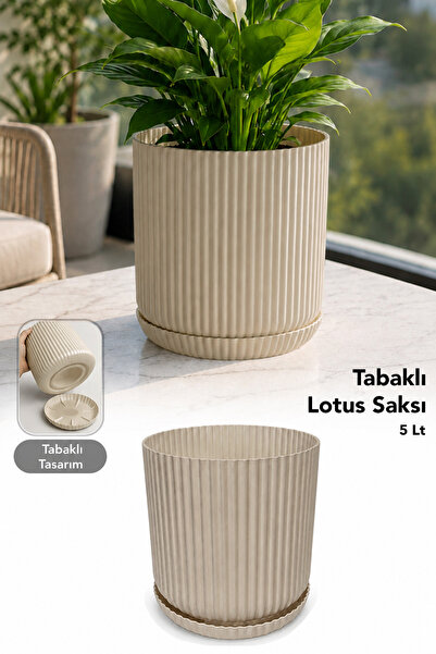 Meleni Home Dekoratif Lotus Saksı - Plastik İç ve Dış Mekan Tabaklı Modern Çi...