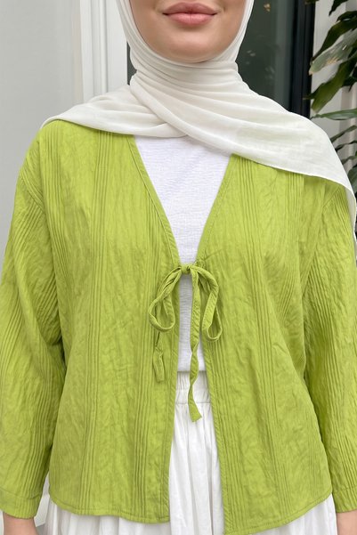 zenne Kimono texturat cu șireturi 2361 - VERDE NEON