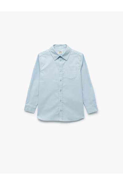 Koton Cotton Long Sleeve Classic Collar Single Pocket Basic Shirt