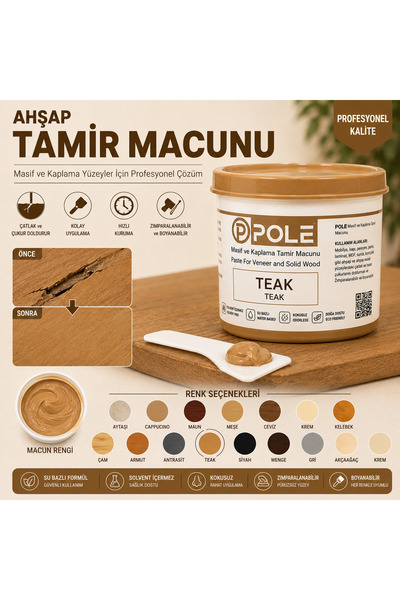POLE Ahşap Tamir Macunu Su Bazlı Çatlak Dolgu Macunu Mobilya MDF Kapı Parke D...