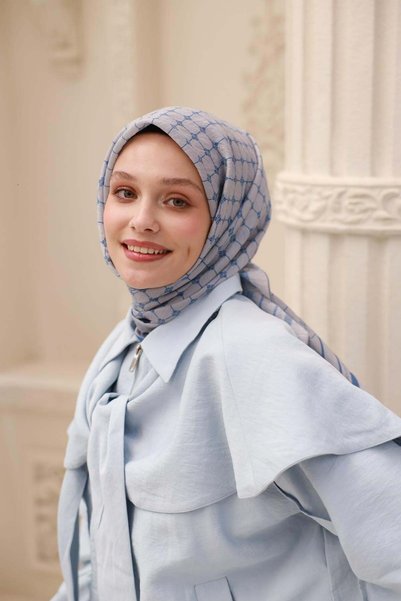 Silk Home Olinda Eşarp IST 48001 - 04 Gri - Leylak İnce Monogram Desen