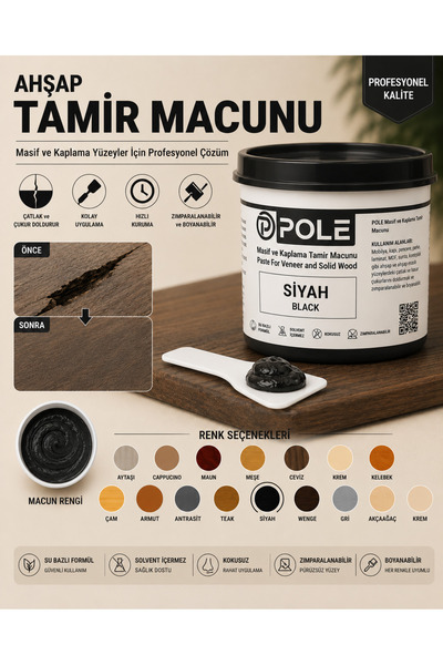 POLE Ahşap Tamir Macunu Su Bazlı Çatlak Dolgu Macunu Mobilya MDF Kapı Parke D...