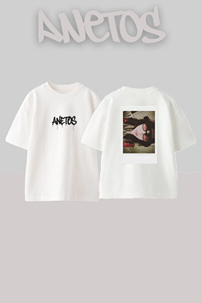 Anetos Bere Glasses Design Printed Unisex Oversize Fit White Tshirt