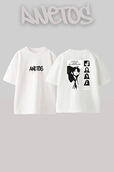 Anetos Billie Eilish_32 Λευκό μπλουζάκι με τυπωμένο σχέδιο Unisex Oversize