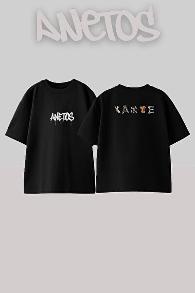 Anetos Kanye West_32 Μαύρο μπλουζάκι με στάμπα σχεδίου Unisex Oversize