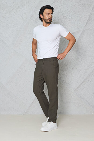 blayn jeans Men's Summer Linen Trousers with Fileto Pockets, Brown