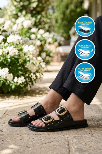 AYAKMOD Black Double-Striped Lightweight Women's Slippers S-233 Z