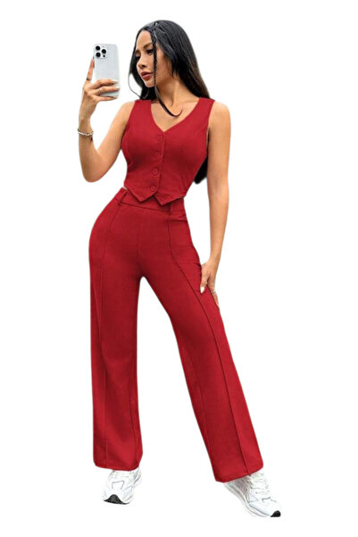 OEM Compleu dama, vesta si pantaloni, rosu, XXS