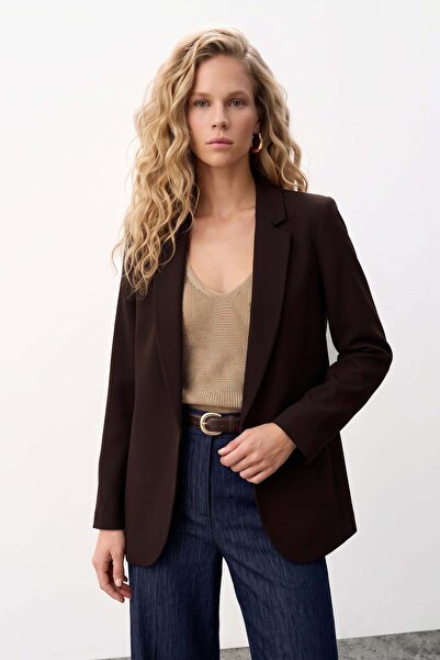 Sateen Classic Collar Long Jacket - Brown
