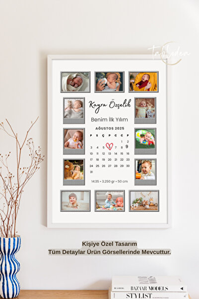 tablodea Kişiye Özel Bebek 1 Yaş Anı Tablosu TD 12 Ay Fotoğraf Baskısı Takvim...