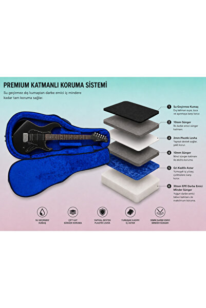 Solid Cases Premium Elektro Gitar Kılıfı Gigbag 25MM Dolgulu Darbe Kesici Tak...