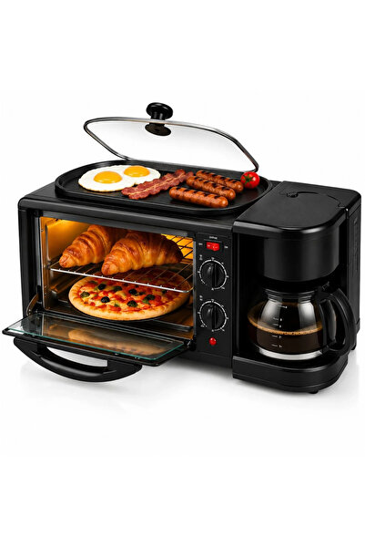 RXH Aparat Multifuncțional 3 în 1 pentru Mic Dejun – Cuptor Electric, Cafetie...