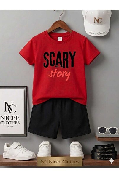 NC Nicee Clothes Summer Children's T-Shirt Shorts Unisex (Scary Store Printed)