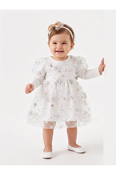 Kids Kingdom Cotton Tulle Detailed Bandana 2-Piece Baby Girl Dress