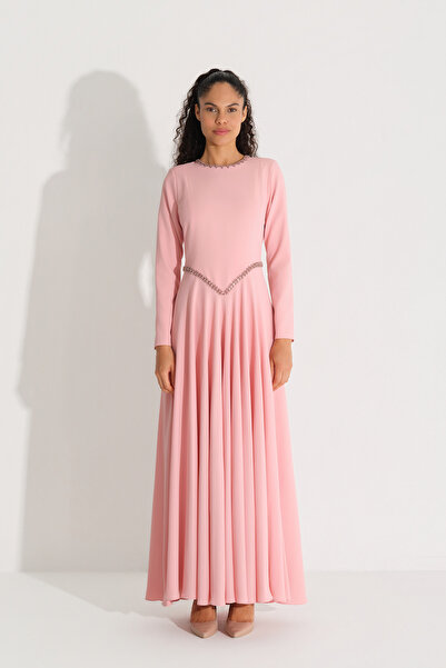miha Hicran Önal Beli Stone Belted Dress Powder