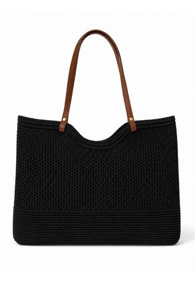 Irmak Kerekli Women's Knitwear Shoulder Bag with Leather Strap Daily Stylish Steel Knitwear Bag 1617 Black