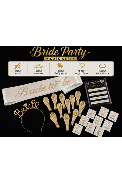 CHANCE GİFT Bride Parti Süsü Full Set Bride Parti Malzemeleri GÜMÜŞ Taç-Kuşak...