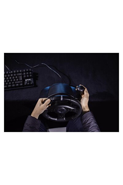 Lexip Steering Wheel compatible with PC, PS3, PS4, PS5, Switch, Switch 2, Xbox One S, Xbox Series S, Xbox Series X, XDRIVE-350, Black, with Vibration Feedback, Sequential Shifter and Pedal Set