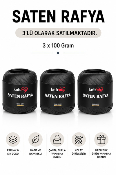 knitme Saten Rafya 100 Gr 125 Mt Çanta İpi Supla İpi 3 adet