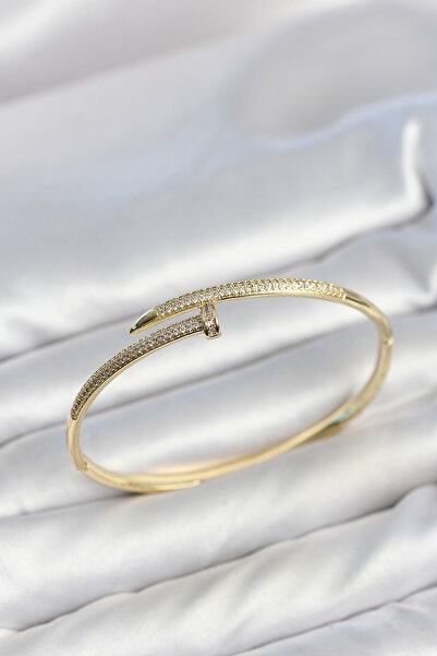 evimdeyokyok Gold Color Nail Model Zircon Stone Women's Cuff Bracelet Tj-Bb8629