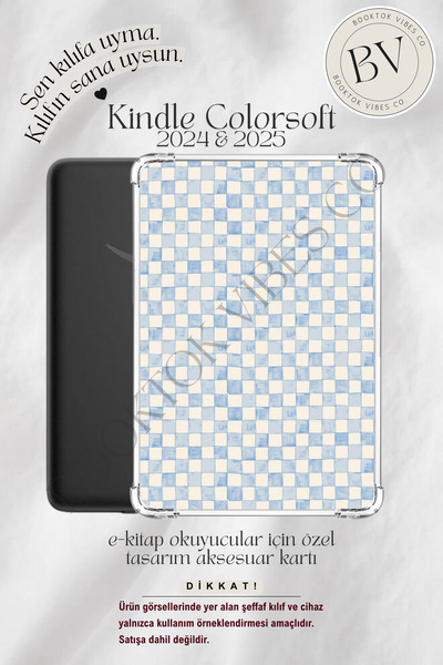 BookTok Vibes Co. Açık Mavi Suluboya Pötikare Temalı Insert - Kindle ve Kobo ...