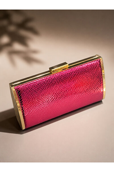 Gold Detaylı Dokulu Clutch Abiye Çanta Kadın Gece Davet El Çantası