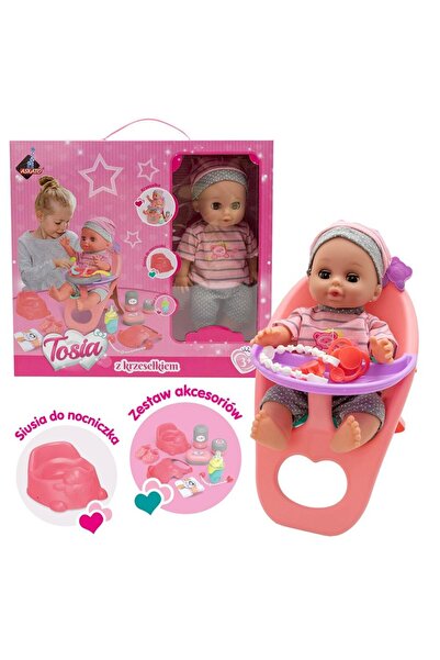 Askato Papusa Tosia cu scaun de hrănire și accesorii - 30 cm