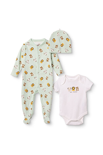 ebebek Hello Baby HelloBaby Erkek Bebek Tulum-Body-Şapka Hayvan Baskılı Çıtçı...